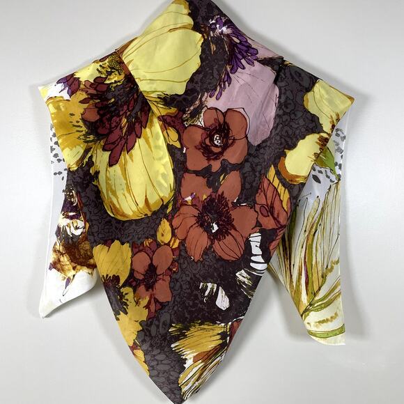 CHICO'S  Floral 100% Silk Scarf Luxury Celebration Cottage Boho Nonnacore - Picture 1 of 7
